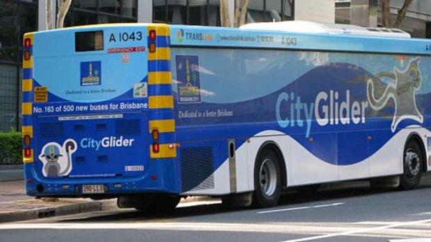 A CityGlider bus makes its entrance in Brisbane's CBD.