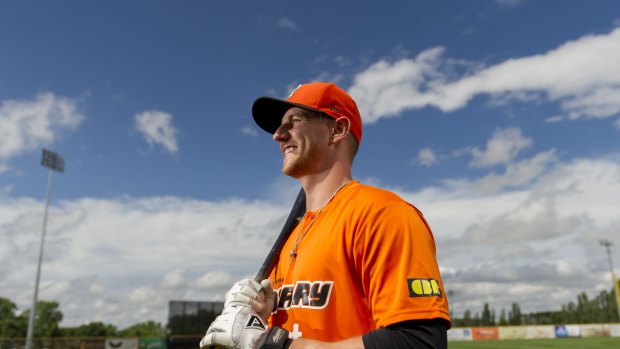Bryan Pounds hit a home run in Canberra Cavalry's 5-3 loss to Adelaide on Tuesday. 
