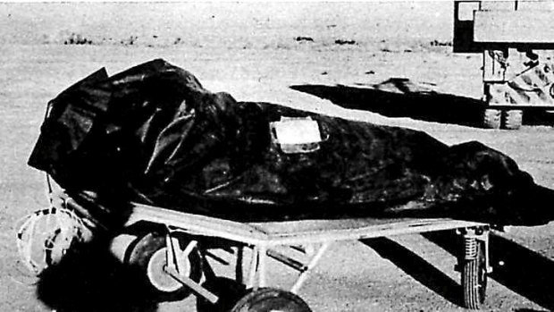 Witnesses described this as "body bags" used to recover alien victims from the crash of a flying saucer. Officials said they were test crash dummies.