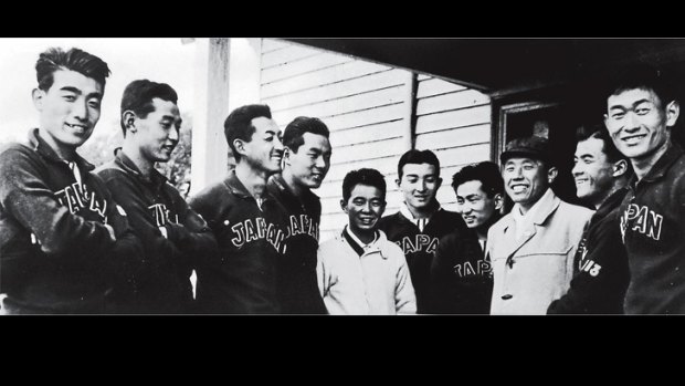 The Japanese rowing eight in 1956.