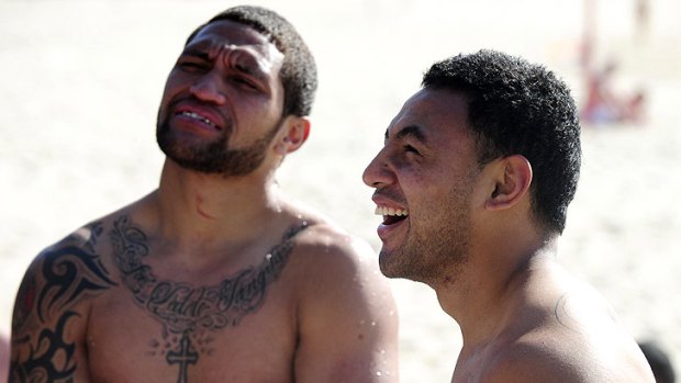 Tough men: New Zealand Warriors players Manu Vatuvei and Krisnan Inu.