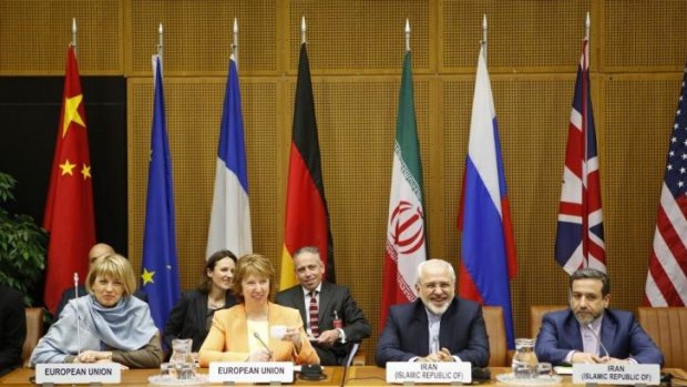Long haul: European Union and Iranian representatives at talks on the nuclear issue in March of this year.