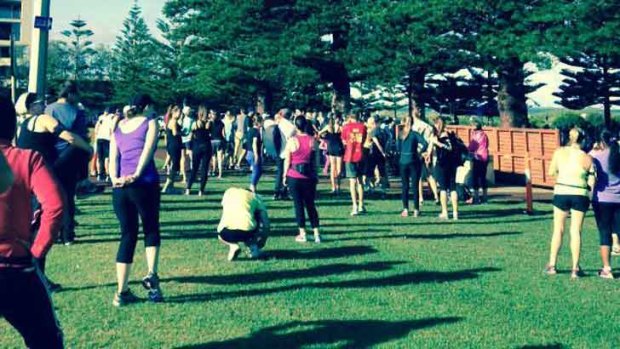 Runners limber up in preparation for the Diabetes Half Marathon.