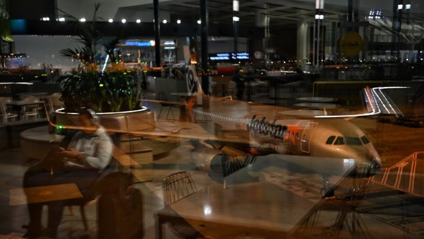 The Jetstar plane prior to boarding at Sydney Airport.