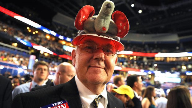 A delegate in a Republican cap.