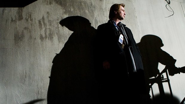 Christopher Nolan on the set of <i>The Dark Knight Rises</i>.
