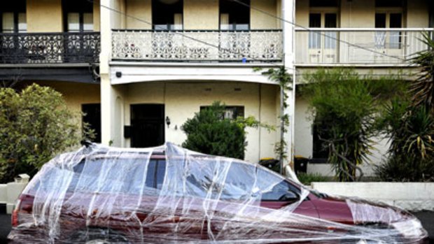 April Fool! ... a plastic-wrapped car in Clifton Hill.