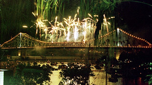 The Storey Bridge erupts in fireworks for Riverfire.