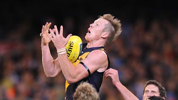 Mine, all mine... Jack Riewoldt marks during last year's round one game against the Blues at the MCG.