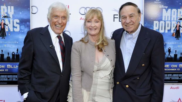 Karen Dotrice, who played Jane Banks, surrounded by actor Dick Van Dyke (left) and composer Richard M. Sherman for Mary Poppins' 50th anniversary.