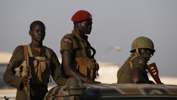 Troubled nation: SPLA soldiers stand in a vehicle in Jubas.