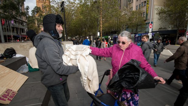 Kathleen Hall came from Hoppers Crossing to donate items to homeless people at City Square.
