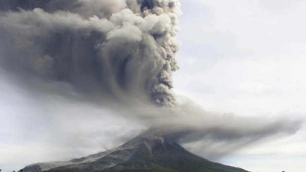 Erupting on and off since mid-September: Mount Sinabung.