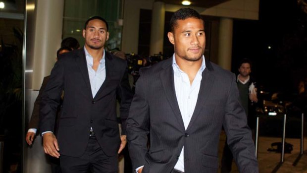 Whipping boys &#8230; Eels players leave the club's AGM on Tuesday night after being paraded before disgruntled stakeholders.