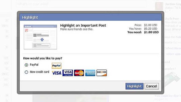 Supplied screencap of Facebook's new 'highlight' feature.