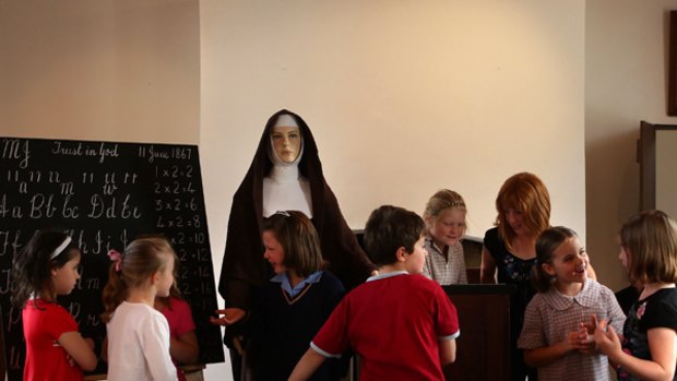Students at the Mary MacKillop Memorial school in Penola, South Australia. Australia's first saint-to-be founded the school in 1867.