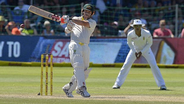 David Warner sends one to the rope in the second Test.