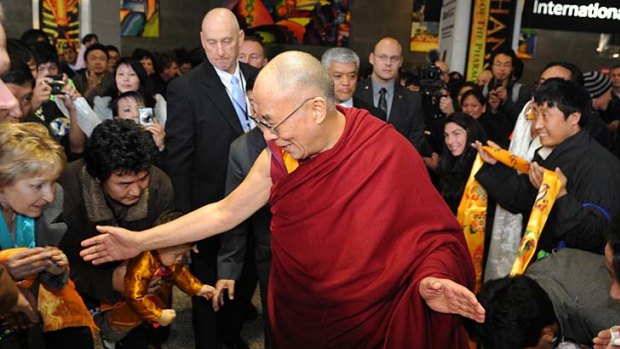 The Dalai Lama arrives at Melbourne Airport.