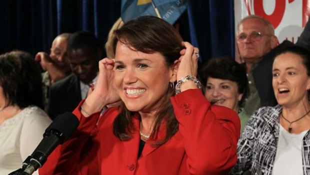 Christine O'Donnell speaks to her supporters after she won the Delaware US Senate primary.