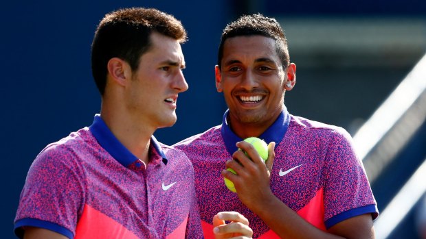 Bernard Tomic (left) and NIck Kyrgios  are both ineligible for this year's John Newcombe medal.