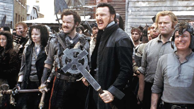 Liam Neeson as a devout Irish Catholic warrior in Martin Scorsese's <i>Gangs Of New York</i>.