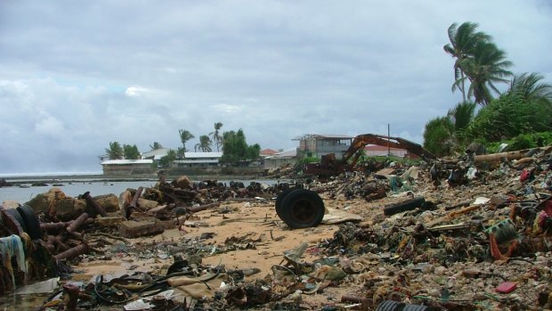 Devastation on the shoreline after king tides hit the vulnerable nation in 2013