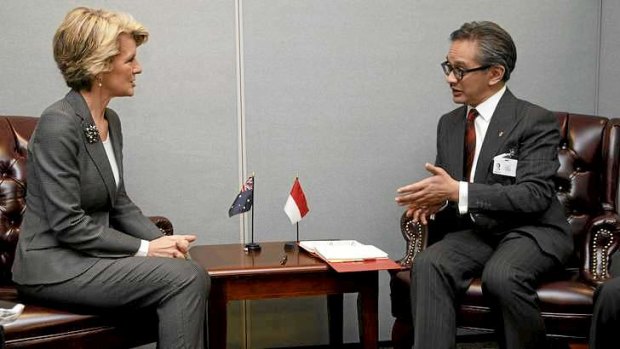 Australian Foreign Minister Julie Bishop  Australian Foreign Minister Julie Bishop meets with her Indonesian counterpart, Marty Natalegawa.