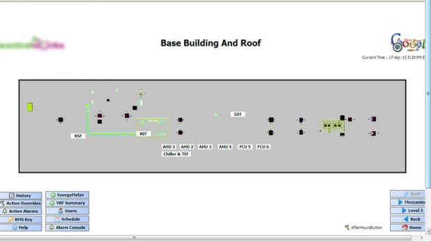 The building control panel showing the roof blueprint.