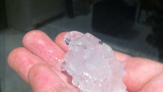 Not just rain ... a reader sent through this image of a hail stone from last night.