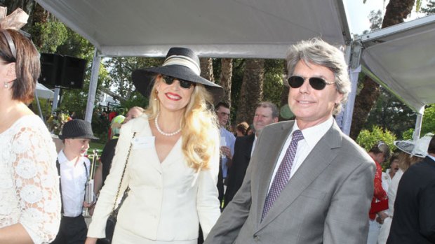 Texan beauty Jerry Hall and Perth-based partner Warwick Hemsley were among the VIPs at the Queen's Garden Party. Photo: AFP