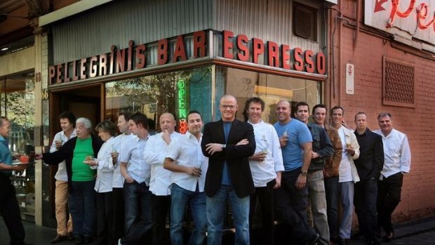 Heston Blumenthal and MasterClass chefs outside Pellegrini's Bar in 2009, as part of the festival's 30 Michelin Star line-up.