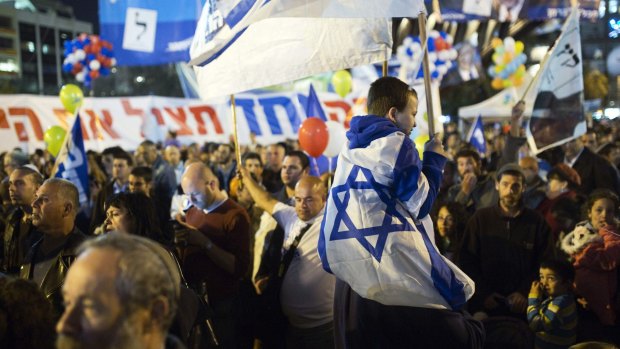 Israelis at a right-wing rally in Tel Aviv's Rabin Square on the weekend.