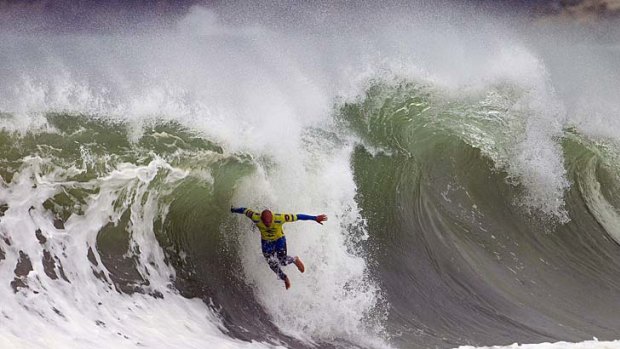 Kelly Slater in the third round of the Rip Curl Pro Portugal in Peniche.