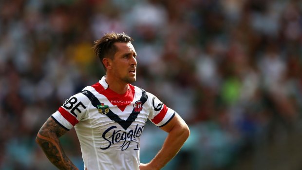 Mitchell Pearce on field for the Roosters in 2015.