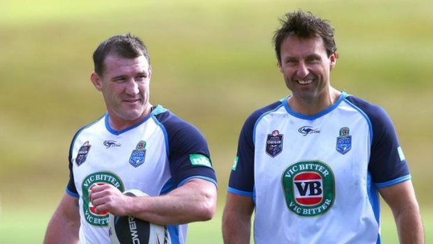 NSW captain Paul Gallen with Blues coach Laurie Daley