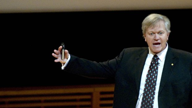 2011 physics Nobel laureate Brian Schmidt talks during the Nobel lectures at the University of Stockholm earlier this month.