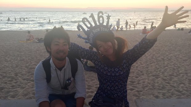 Ryo Takeyama and Nami Takahaski on the St Kilda foreshore. 