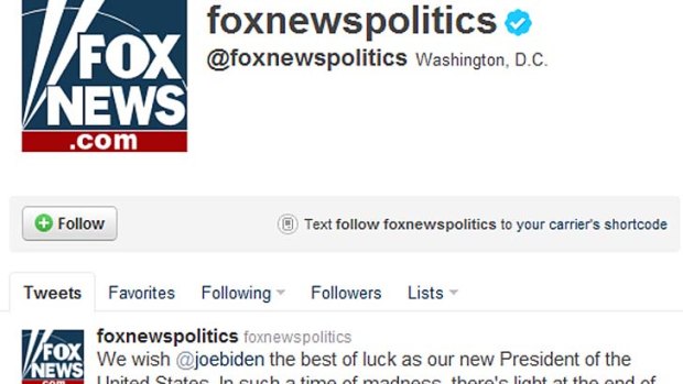 Twitter hoax ... some of the false messages on the @foxnewspolitics feed.