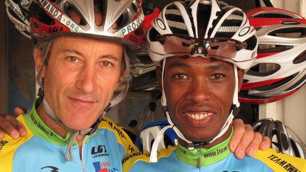Jock Boyer and Adrien Niyonshuti in the documentary <i>Rising From Ashes</i>, about Rwanda's first Tour de France team.