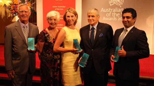 WA Award recipients together: Barry Young, Lorraine Young, Caoline de Mori, Kerry Stokes, Akram Azimi