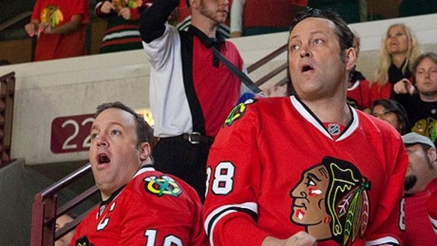 Best friends - for now: Nick (Kevin James, left) and his best pal Ronny (Vince Vaughn) enjoy a hockey game before their friendship comes under strain in Ron Howard's thoughtful dramedy The Dilemma.