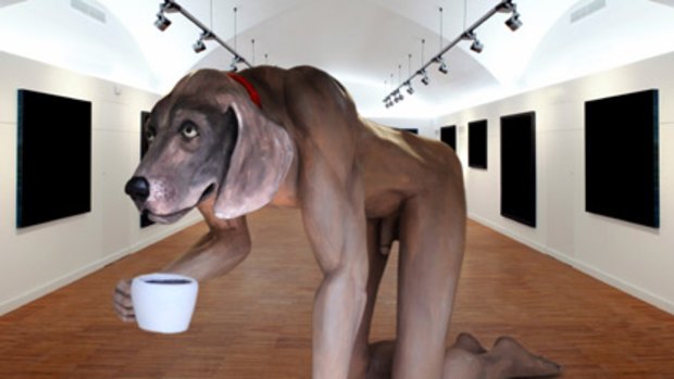 This 3m tall half-man half-dog artwork called <I>Good Boy</I> is part of <I>The Dog In Us All </i>exhibition.