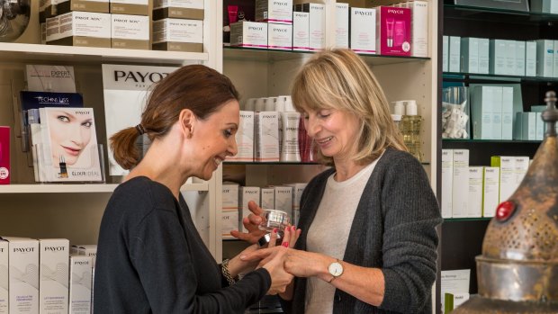 That French moisturiser is going to cost more: Payot business development manager Tina Cooper with Sally-Anne Walton at Classic Beauty Salon, Toorak, which stocks the imported line.