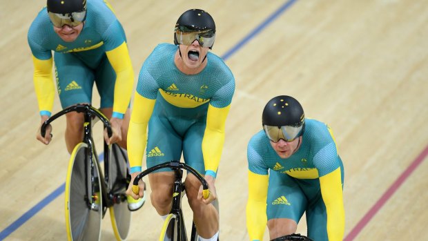 Nathan Hart, Matthew Glaetzer and Patrick Constable in the team sprint.