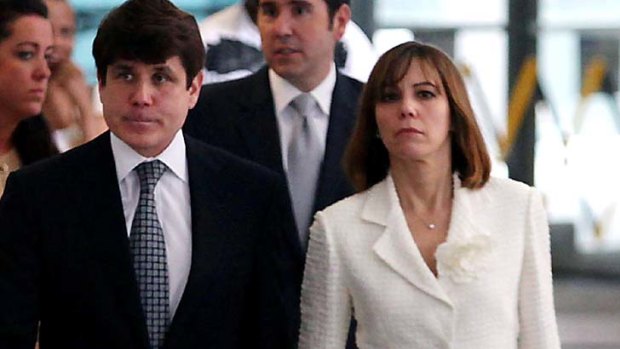Guilty ... Rod Blagojevich leaves court with his wife Patti.