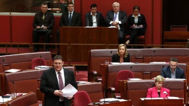 PUP leader Clive Palmer is in the Senate to hear Senator Glenn Lazarus speak on the mining tax.