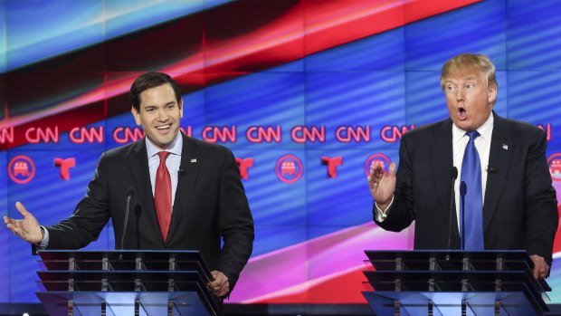 Endorsement: Donald Trump debates Florida Senator Marco Rubio.