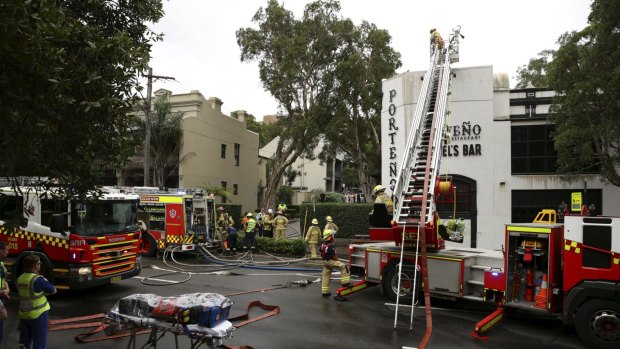NSW Fire & Rescue attend the fire at Porteno restaurant on Cleveland St, Surry Hills.