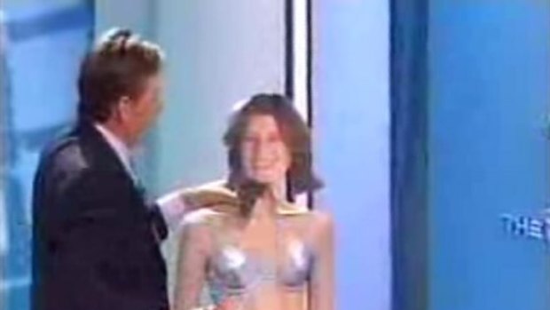 Infamous ... Sam Newman mocks Caroline Wilson on the Footy Show.