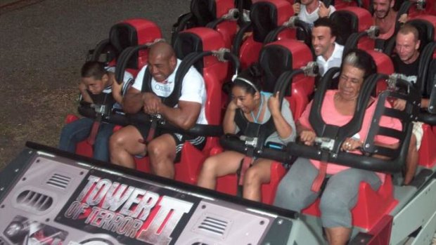 World heavyweight contender Alex Leapai after riding the Tower of Terror at Dreamworld.